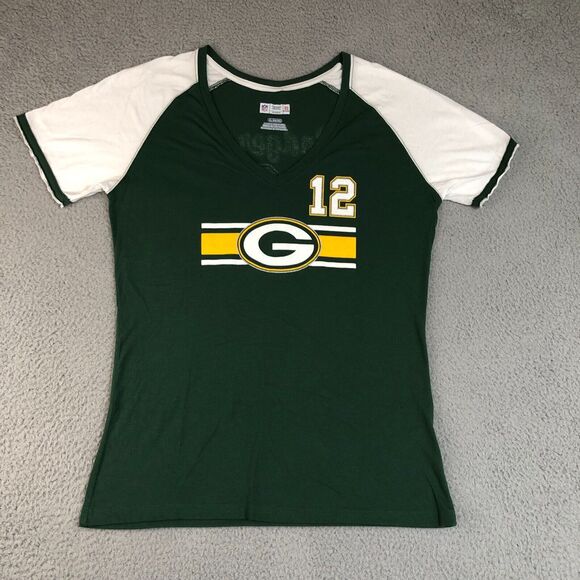 Green Bay Packers Womens Extra Large Green Vneck NFL Team Apparel‎ Rodgers 12 - Picture 1 of 7
